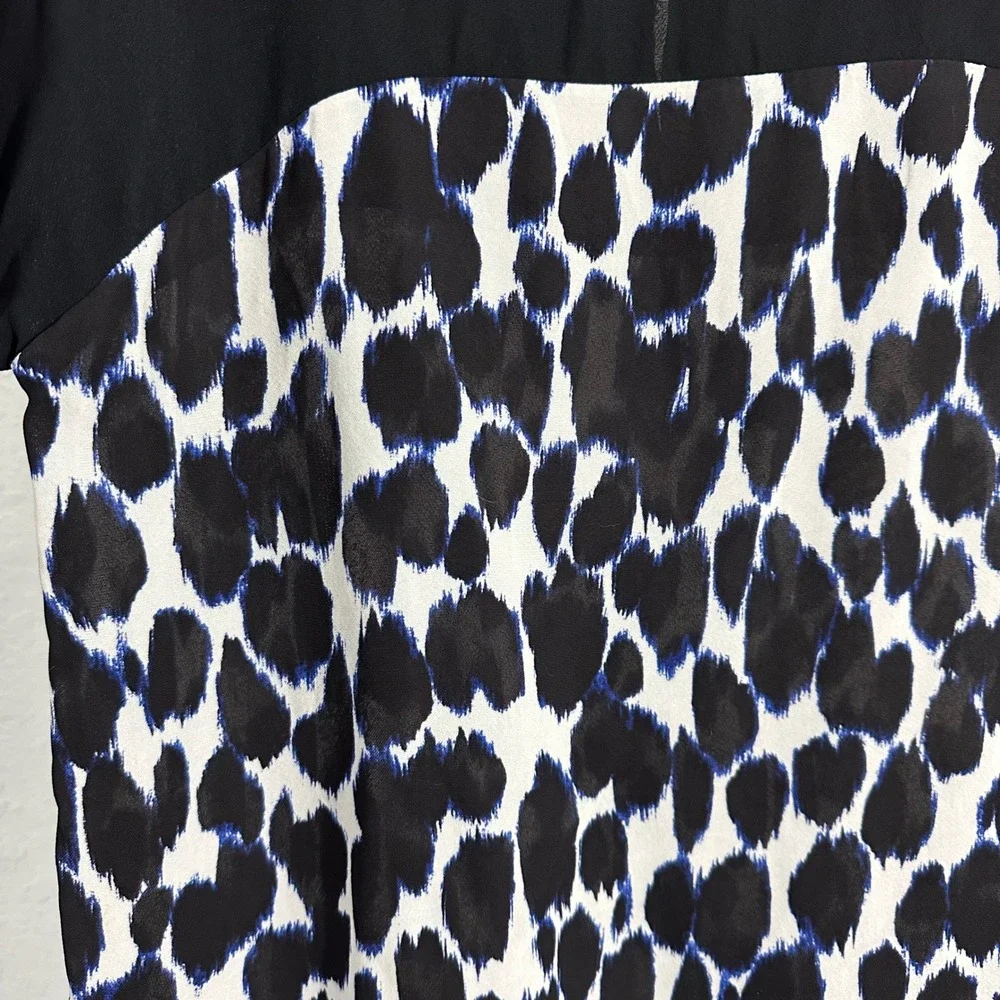 Kate Spade‎ Crepe Animal Print Cap Sleeve Blouse Top Black Blue Size 0 Work